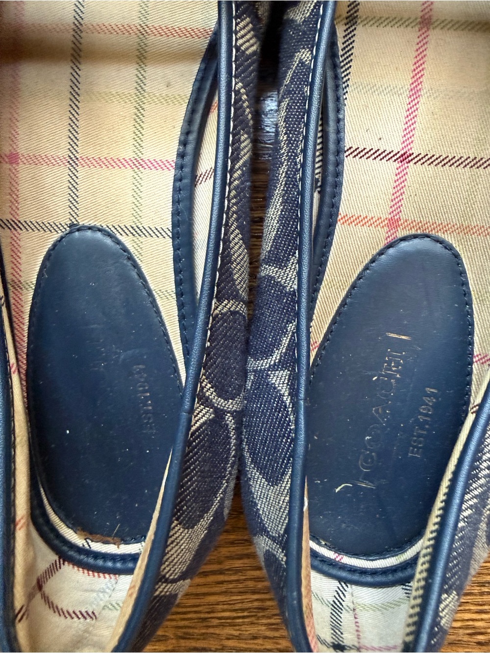 Coach Navy Signature Canvas Mary Jane Flats with Cream Toe Caps - Picture 4 of 5